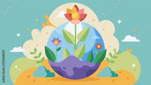 The scent of fresh earth and blooming flowers fills the air intensifying the sense of grounding and connection to nature.. Vector illustration