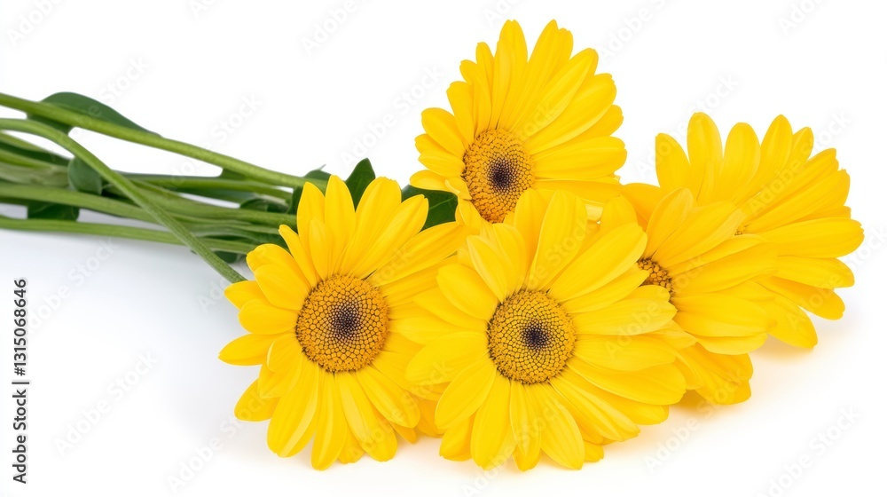 Naklejka premium Vibrant Yellow Gerbera Daisy Bouquet on White