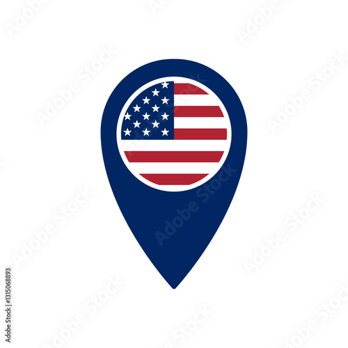 Location pin icon featuring the american flag, symbolizing navigation and geographical precision.