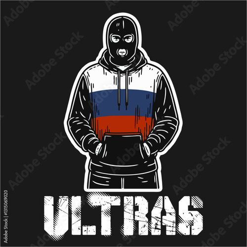 Russian Ultras hooligan Football fans vector illustration 