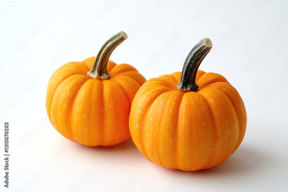 Obraz premium Charming Duo of Mini Pumpkins on a Crisp White Backdrop for Autumn Celebrations