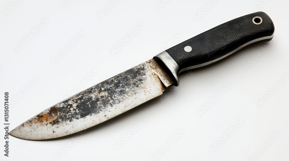 Fototapeta premium Rusty fixed blade knife on white background.