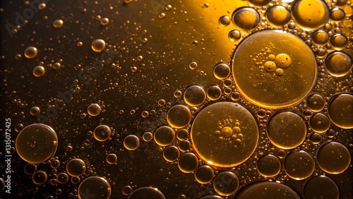 Dark mustard oil bubble texture. Background for premium advertising, luxury branding, and artistic visual projects