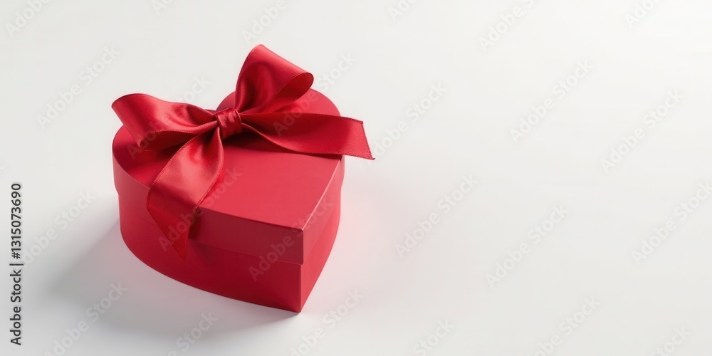 A heart-shaped gift box adorned with a vibrant red satin ribbon, a symbol of affection and thoughtful presentation, rests elegantly on a pristine white surface. A heart-shaped gift box adorned with a vibrant red satin ribbon, a symbol of affection and thoughtful presentation, rests elegantly on a pristine white surface.