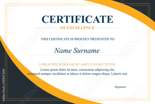 Yellow-gold modern certificate design, white background, achievement award template