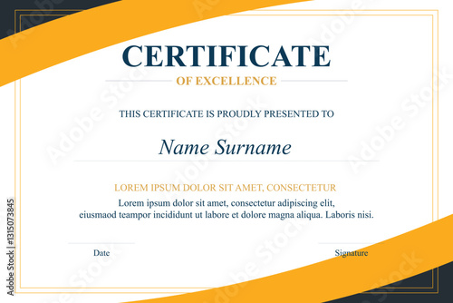 Yellow-orange achievement certificate template