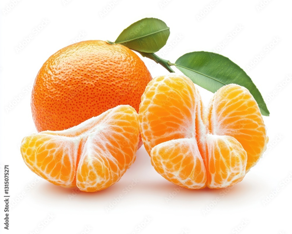 Fresh Tangelo Delight: Whole Citrus Fruit with a Juicy Segment on White Background Fresh Tangelo Delight: Whole Citrus Fruit with a Juicy Segment on White Background