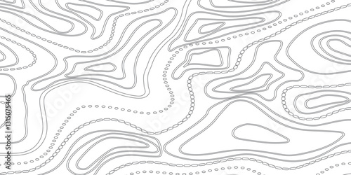 Topographic Contour Map Illustration Incorporating Dynamic Wave Curves, Geographic Grid Mapping, and Detailed Mountain Relief Depictions

