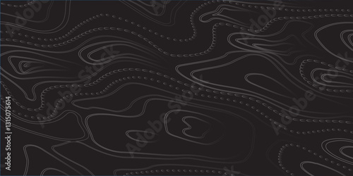 Topographic Contour Map Illustration Incorporating Dynamic Wave Curves, Geographic Grid Mapping, and Detailed Mountain Relief Depictions


