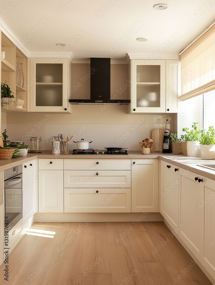 This image shows a kitchen that is clean and elegant This image shows a kitchen that is clean and elegant