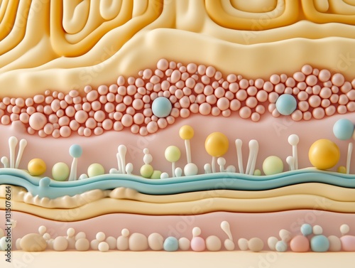 A visually rich and detailed 3D rendering of the rough endoplasmic reticulum (ER) showcasing its layered membrane structure and ribosome-studded surface.