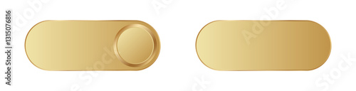 Two shiny golden toggle switches in on and off positions, perfect for digital interface designs.