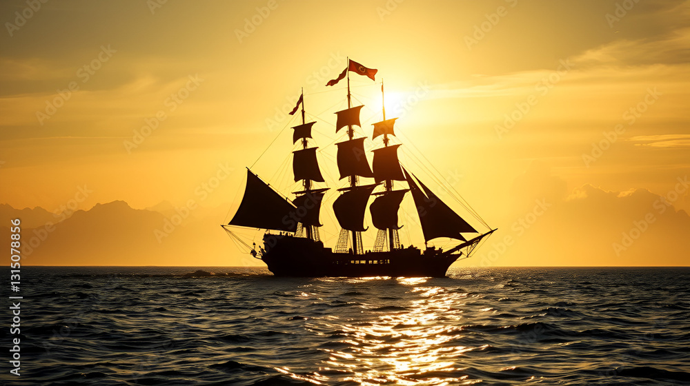 Fototapeta premium ship pirate silhouette