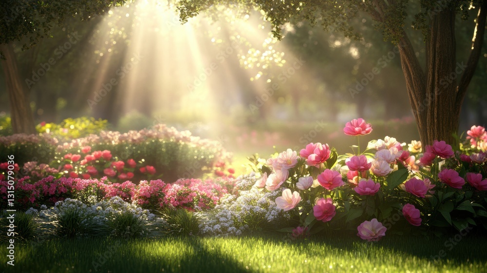 Obraz premium Beautiful garden with colorful flowers.