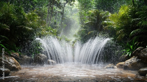 Tropical waterfall in a lush forest