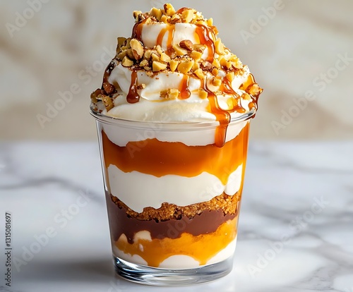 Wallpaper Mural Delicious caramel and cream parfait with layers of crushed nuts, caramel sauce, and whipped cream in a clear glass Torontodigital.ca