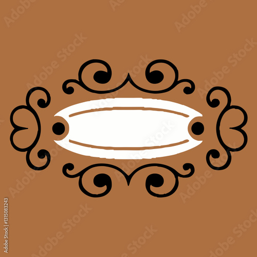 Decorative frame with swirling designs in black on warm brown background with empty space for text