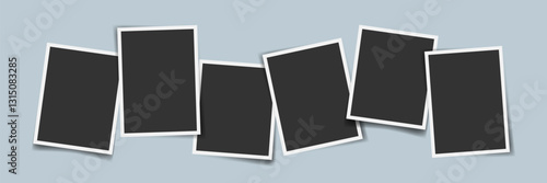 Minimalist photo collage template with blank frames and shadows. Vertical Instant photo image set. Ideal for digital mockups, social media designs, branding projects