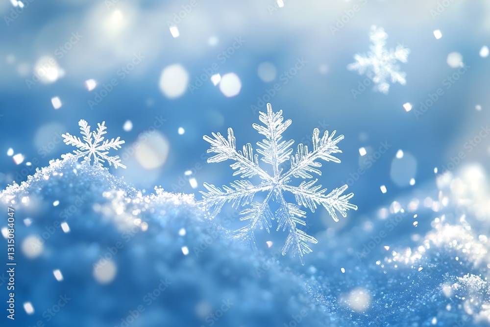 A serene winter scene featuring snowflakes gently falling on a snowy surface. A serene winter scene featuring snowflakes gently falling on a snowy surface.