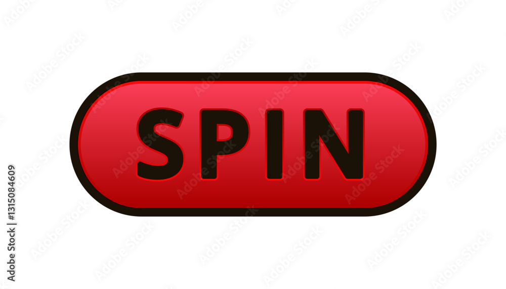 Red button displaying the word spin in bold black capitals, suggesting an active command. Red button displaying the word spin in bold black capitals, suggesting an active command.