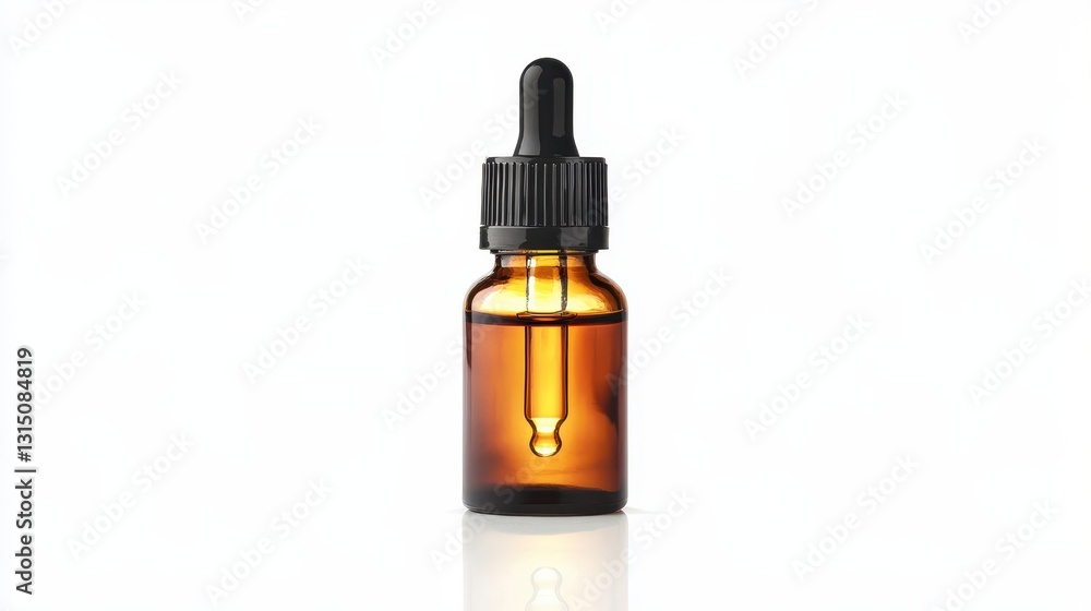 A bottle of essential oils with a dropper on a white isolated background A bottle of essential oils with a dropper on a white isolated background