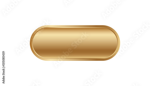 A shiny golden oval metal shape with a smooth surface that reflects light with detailed edges.