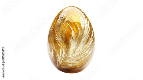 Easter egg covered in a golden phoenix feather pattern, symbolizing rebirth, isolated on white background --ar 16:9