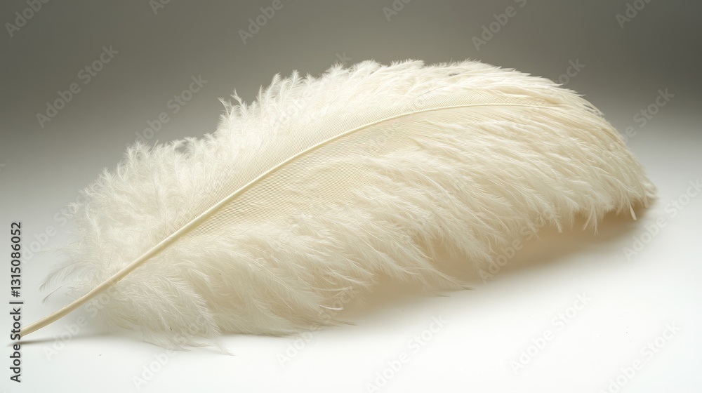 Single white ostrich feather on white background. Single white ostrich feather on white background.
