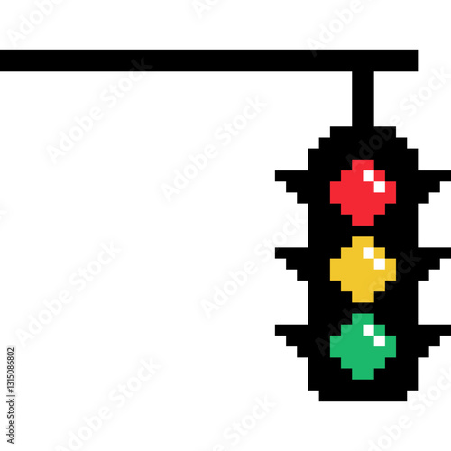 Traffic lights pixel art. 8 bit traffic lights icon. Red, yellow and green traffic light