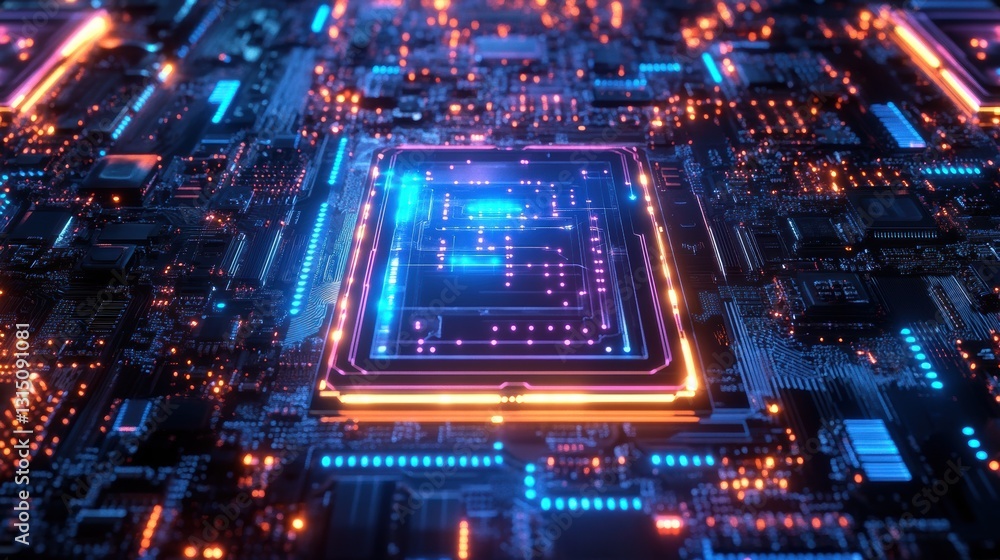 Obraz premium Glowing Artificial Intelligence Processor with Quantum Tech