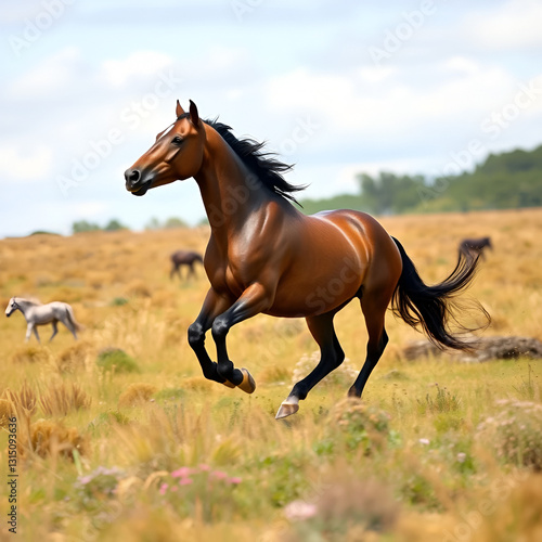 British Warmblood horse breed galloping in the wild photo