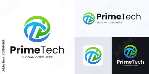 Letter P or T and PT logo design is integrated with the planet logo sign, Abstract vector logo in sphere shape, Global Technology, Astrology, World symbol logotype, Symbol Round circle illustration