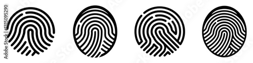 Fingerprint icons set. Black and white fingerprint design. Cybersecurity concept. Vector illustration