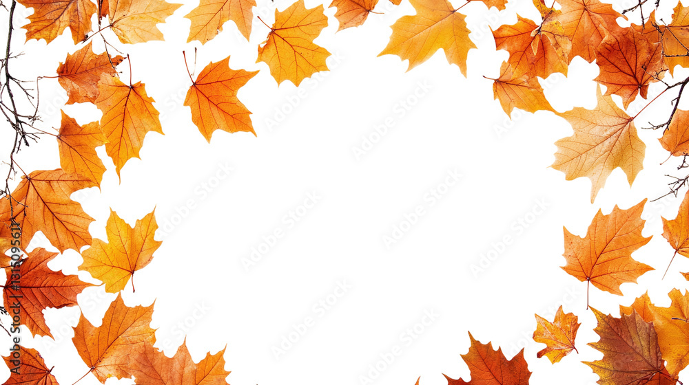 Leaves in orange and yellow frame isolated, creating a fall border with autumn foliage, perfect for seasonal decoration or nature-inspired designs. Leaves in orange and yellow frame isolated, creating a fall border with autumn foliage, perfect for seasonal decoration or nature-inspired designs.