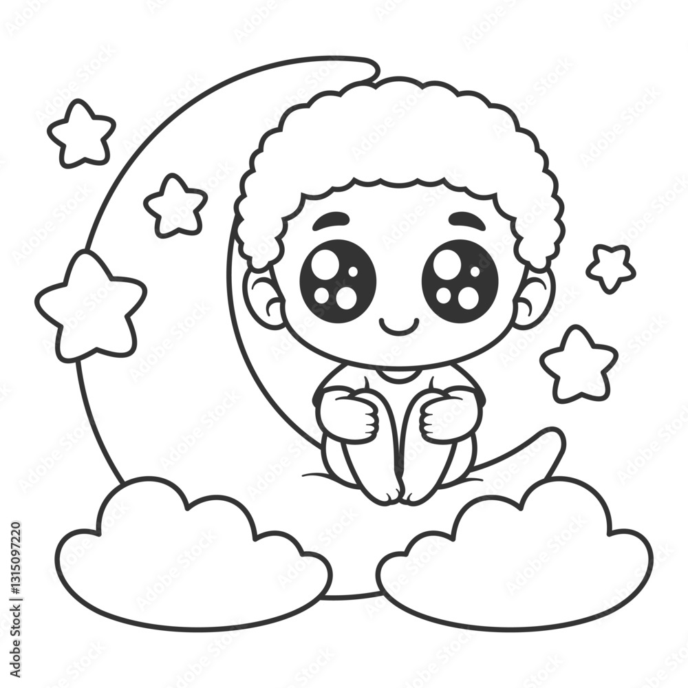 The boy felt happy to be on the moon, for coloring The boy felt happy to be on the moon, for coloring