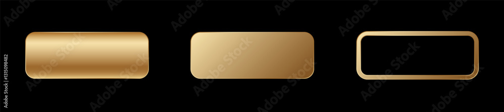 Three golden rectangle buttons showing different styles for diverse uses in digital projects. Three golden rectangle buttons showing different styles for diverse uses in digital projects.