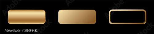 Three golden rectangle buttons showing different styles for diverse uses in digital projects.