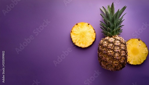 juicy yellow pineapple on flat surface with space for text on bright background