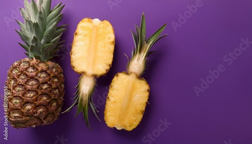 juicy yellow pineapple on flat surface with space for text on bright background