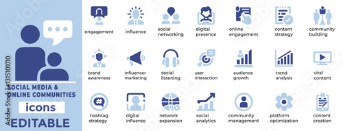 Engaging social media and online community vector set—perfect for branding networking and digital content Fully editable
