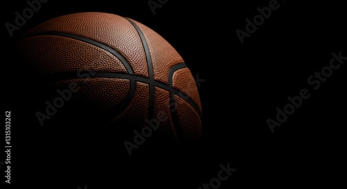 Dramatic close-up of a basketball against a dark background creates a dynamic, athletic mood