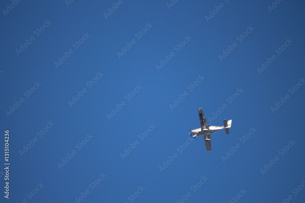 Plane in a flight on a blue sky background Plane in a flight on a blue sky background