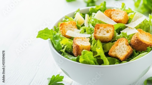 Wallpaper Mural A fresh bowl of Caesar salad with crispy croutons and parmesan cheese on a white isolated background Torontodigital.ca