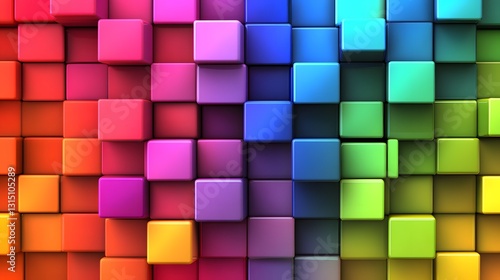 Chromatic Cubes: A vibrant, eye-catching arrangement of colorful, three-dimensional cubes forming a seamless, captivating pattern