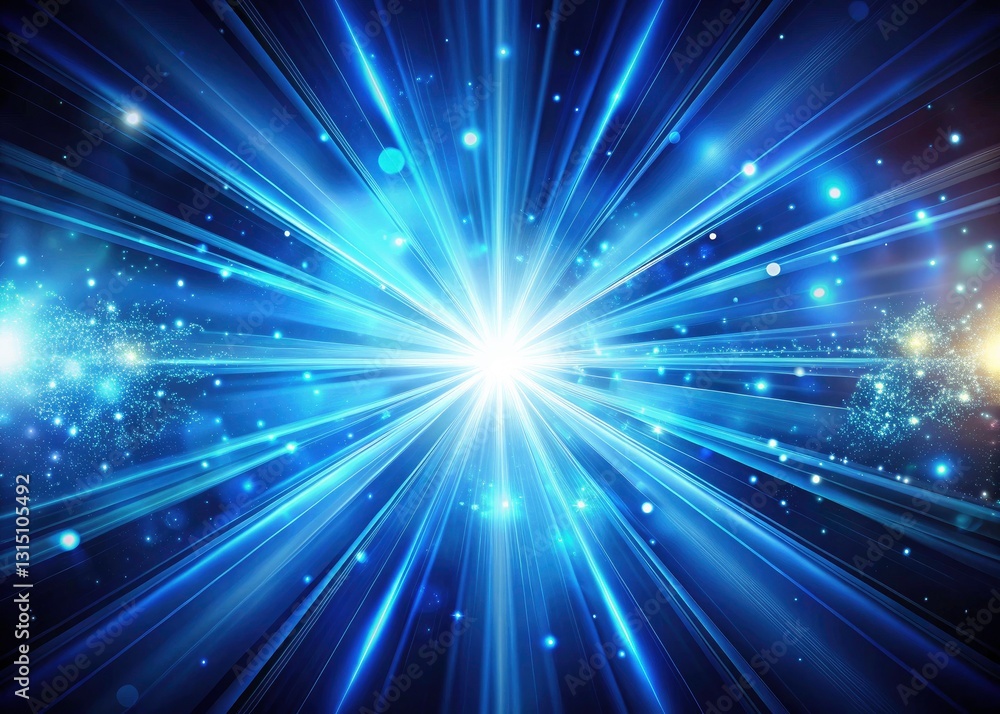 Fototapeta premium Abstract Double Exposure: Sparkling Blue Rays, Celestial Burst, Cosmic Energy, Light Beams, Fantasy Art