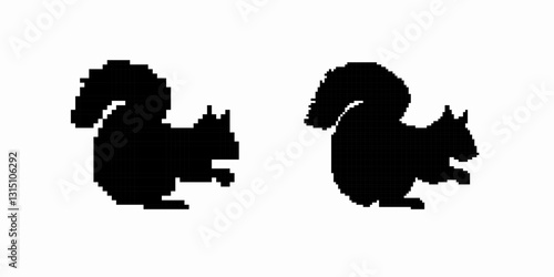 Silhouette of two squirrels with fluffy tails. displaying lively and playful postures, they face apart.
