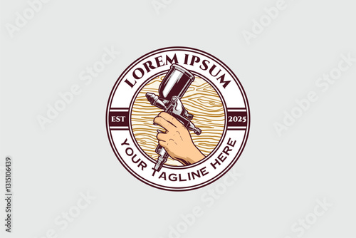 hand holding Paint Spray Gun vector  for wood finishing service Logo design template