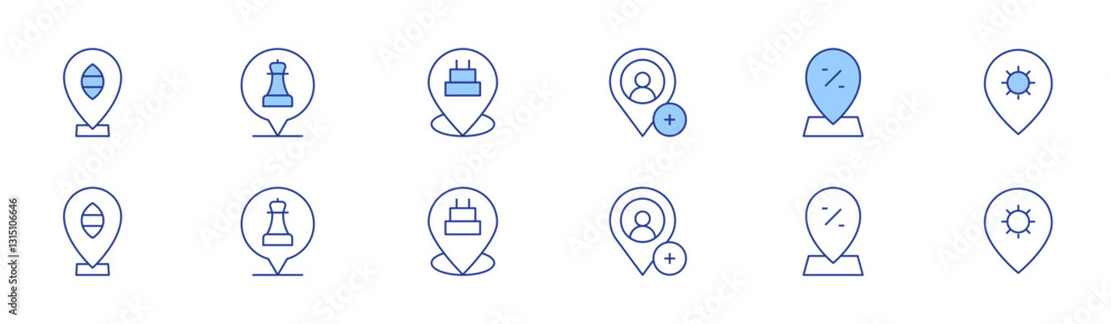 Location icon set in two styles, Duotone and Thin Line style. Editable stroke. location pin, location, add location Location icon set in two styles, Duotone and Thin Line style. Editable stroke. location pin, location, add location