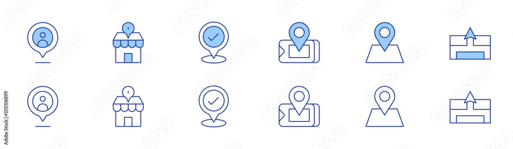 Location icon set in two styles, Duotone and Thin Line style. Editable stroke. location, gps, placeholder, check Location icon set in two styles, Duotone and Thin Line style. Editable stroke. location, gps, placeholder, check