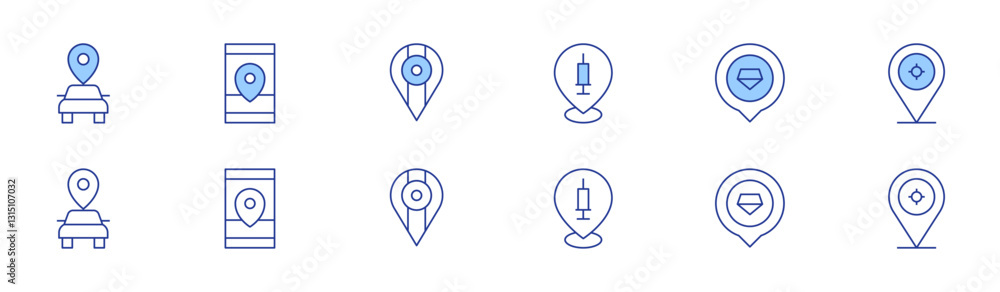 Location icon set in two styles, Duotone and Thin Line style. Editable stroke. location, location pin, placeholder, locator Location icon set in two styles, Duotone and Thin Line style. Editable stroke. location, location pin, placeholder, locator